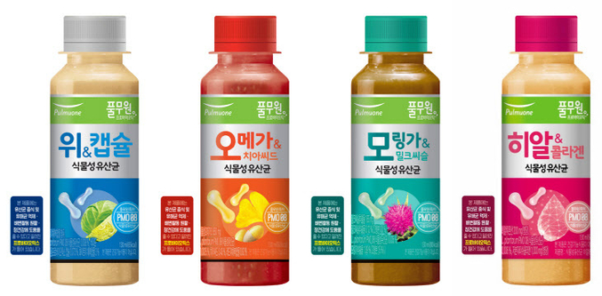 재활용 최우수 등급’을 획득한 풀무원녹즙 식물성유산균 4종. 왼쪽부터 ‘위&캡슐’, ‘오메가&치아씨드’, ‘모링가&밀크씨슬’, ‘히알&콜라겐’. 사진 ㅣ풀무원