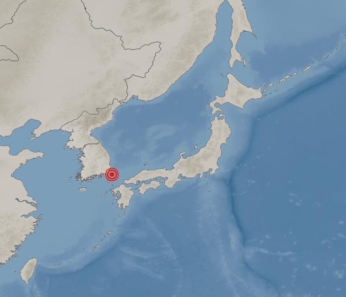19일 오후 11시27분께 규모 3.9 지진이 발생한 일보 나가사키현 대마도 북북동쪽 96㎞ 해역. 자료 ㅣ 기상청