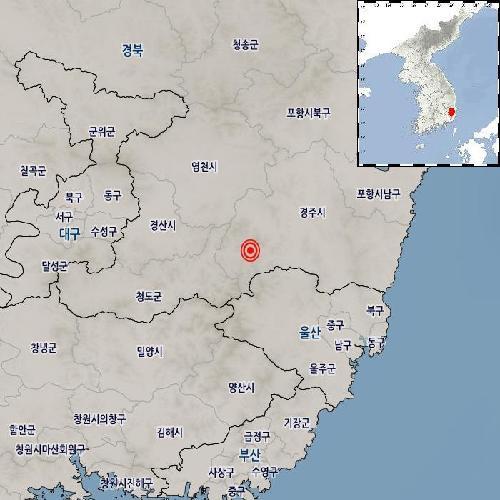 경주시 남서쪽 17㎞ 지역에서 7일 오후 7시 55분 7초께 규모 2.0 지진, 밤 11시 8분 53초께 규모 2.5 지진이 발생했다. 첫 번째 지진과 두 번째 지진 진원의 깊이는 각각 15㎞와 16㎞로 추정됐다. 자료 ㅣ 기상청