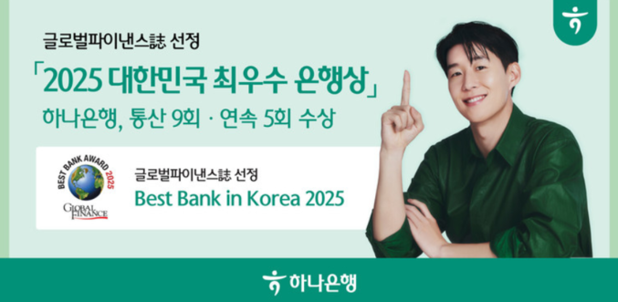 하나은행은 지난 4월 미국의 글로벌 금융‧경제 전문지인 글로벌파이낸스誌로부터 ‘2025 대한민국 최우수 은행상’을 수상했다. 하나은행은 ‘글로벌파이낸스誌’로부터 통산 9회째이자 연속 5회 ‘대한민국 최우수 은행상’을 수상하며 대한민국을 대표하는 글로벌 금융기관으로서 위상을 공고히 했다. 또한 24회 연속 ‘대한민국 최우수 외국환 은행’과 통산 24회째 ‘대한민국 최우수 무역금융 은행’으로 선정됐다. 사진 | 하나은행