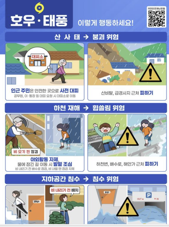 주말인 28-29일에도 비가 내린다. 주말 장맛비 대비 빗물받이 정비 등 수해 방지 대책을 점검할 필요가 있다. 이에 행정안전부는 28~30일 대비 관계기관 대책회의를 열고, 대비하기로 했다. 자료 ㅣ 행정안전부