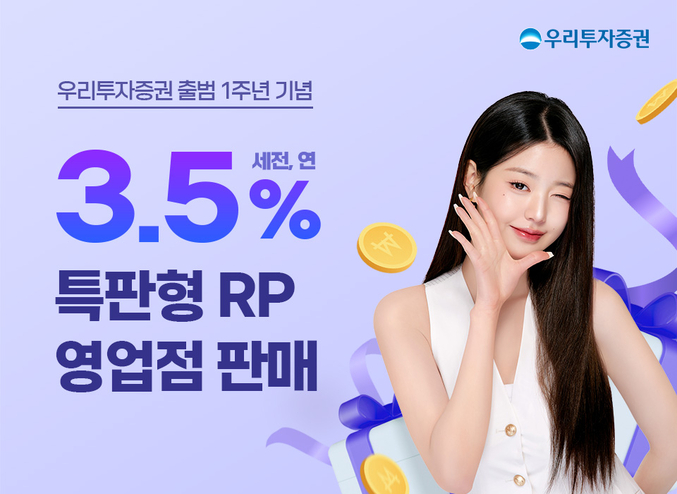 우리투자증권이 출범 1주년을 맞아 연 3.5%(세전 기준) 금리의 6개월물 특판형 환매조건부채권(RP)을 판매한도 소진 시까지 선착순 판매한다. 사진 | 우리투자증권