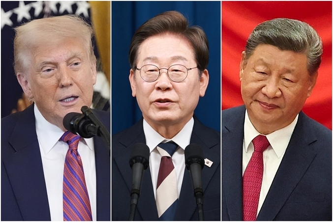한미·한중 정상회담이 경주에서 열린다. 트럼프 미국 대통령과 시진핑 중국 국가 주석이 국빈 방한해 29일 한미·11월 1일 한중 연쇄회담이 열린다고 대통령실이 24일 밝혔다. 왼쪽부터 트럼프 미국 대통령·이재명 대통령·시진핑 중국 국가주석.  사진 ㅣ AP·로이터 연합뉴스·